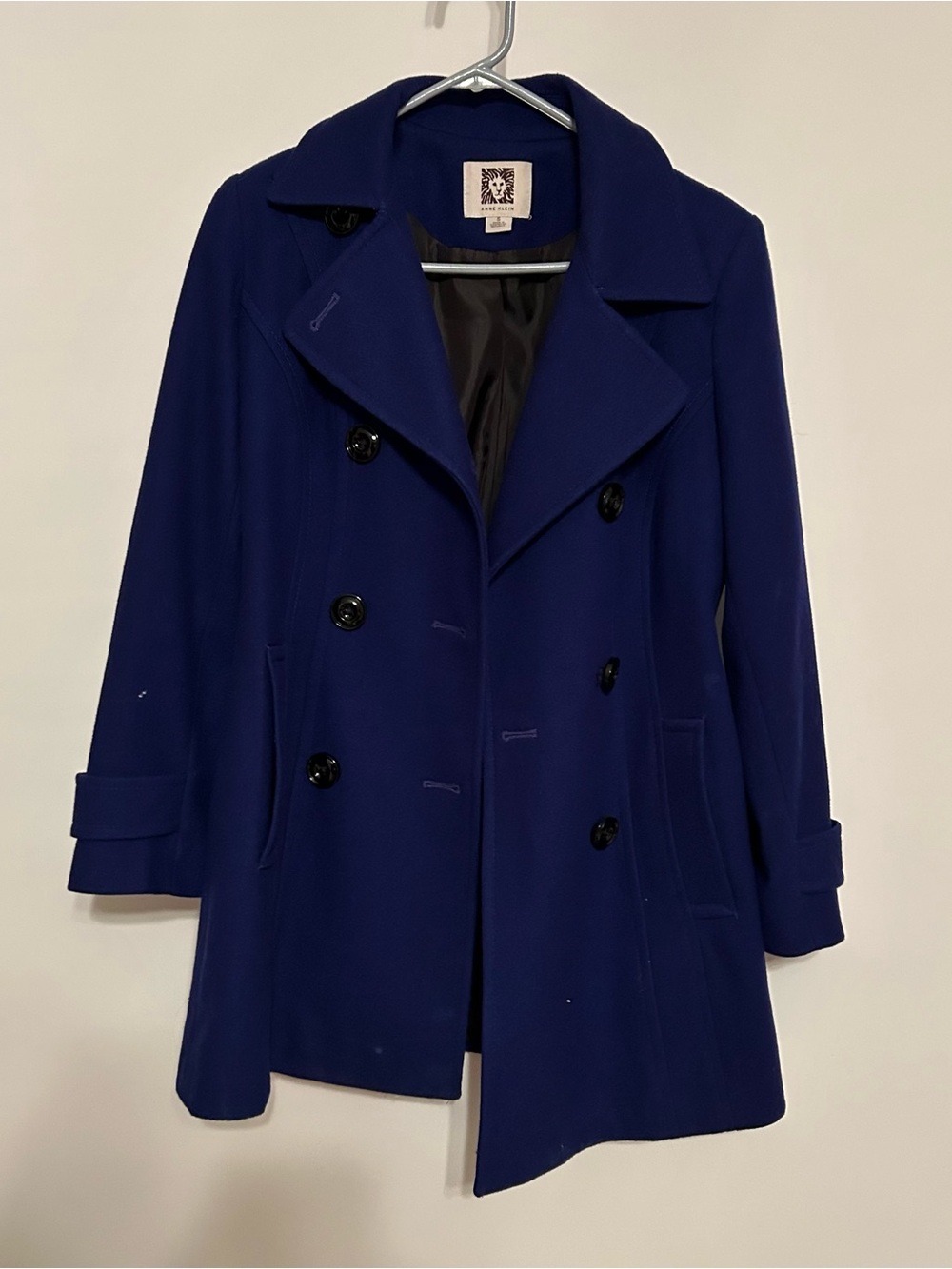 Anne Klein Double-Breasted Peacoat in Deep Royal Blue